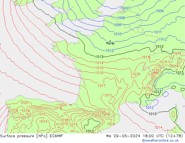 Atmosférický tlak ECMWF St 29.05.2024 18 UTC