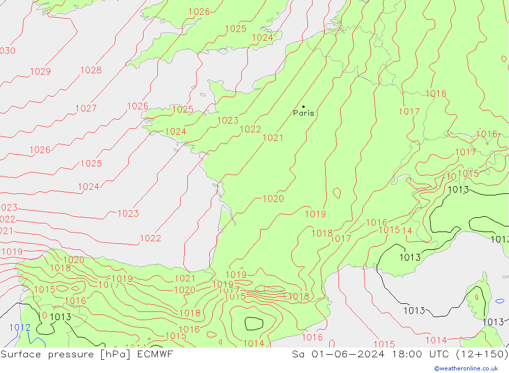 Surface pressure ECMWF Sa 01.06.2024 18 UTC