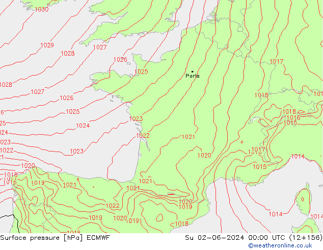 Pressione al suolo ECMWF dom 02.06.2024 00 UTC