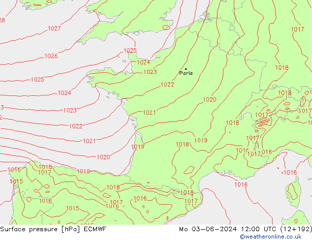 Luchtdruk (Grond) ECMWF ma 03.06.2024 12 UTC