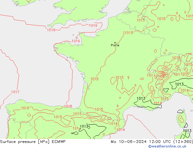 Atmosférický tlak ECMWF Po 10.06.2024 12 UTC