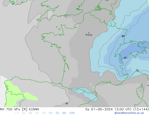 RH 700 hPa ECMWF Sáb 01.06.2024 12 UTC