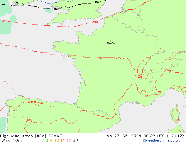 High wind areas ECMWF lun 27.05.2024 00 UTC