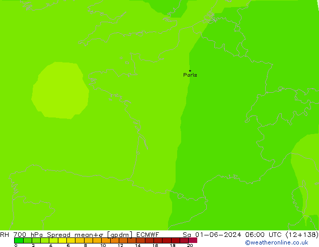 RH 700 hPa Spread ECMWF  01.06.2024 06 UTC