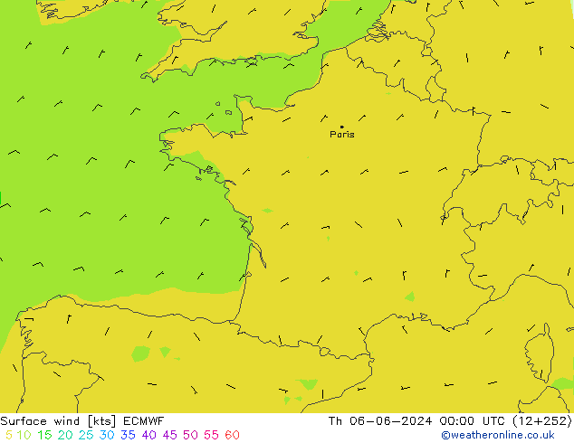 Wind 10 m ECMWF do 06.06.2024 00 UTC