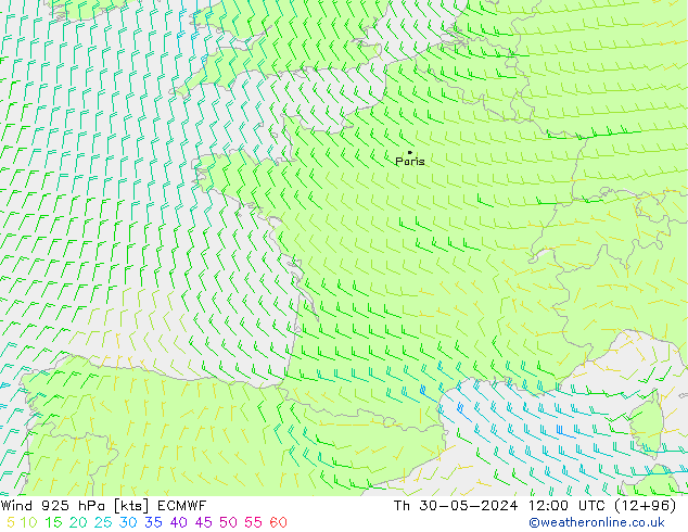 Wind 925 hPa ECMWF Th 30.05.2024 12 UTC