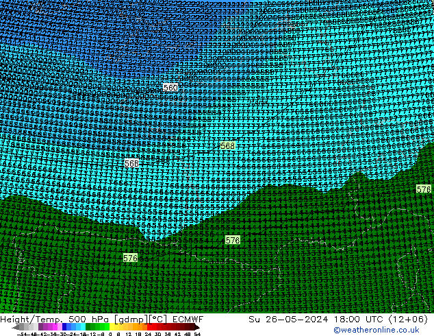 Height/Temp. 500 hPa ECMWF So 26.05.2024 18 UTC