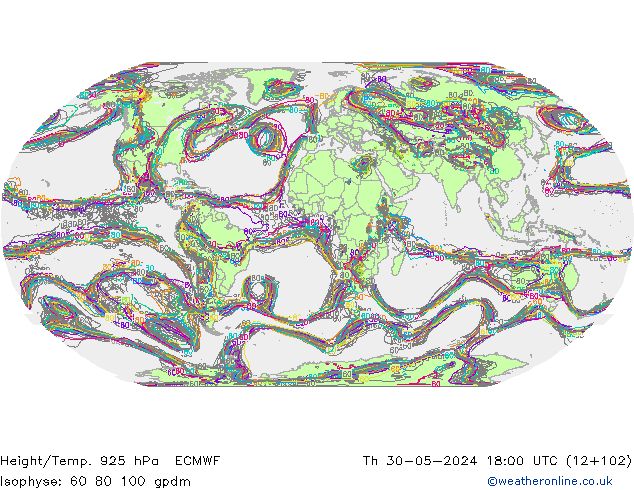 Hoogte/Temp. 925 hPa ECMWF do 30.05.2024 18 UTC