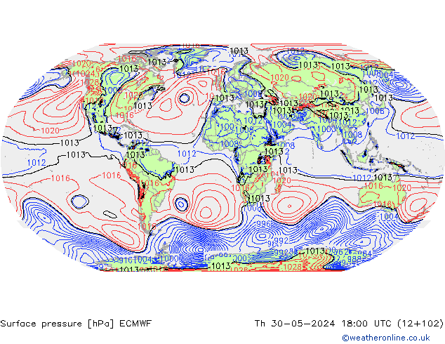 Surface pressure ECMWF Th 30.05.2024 18 UTC