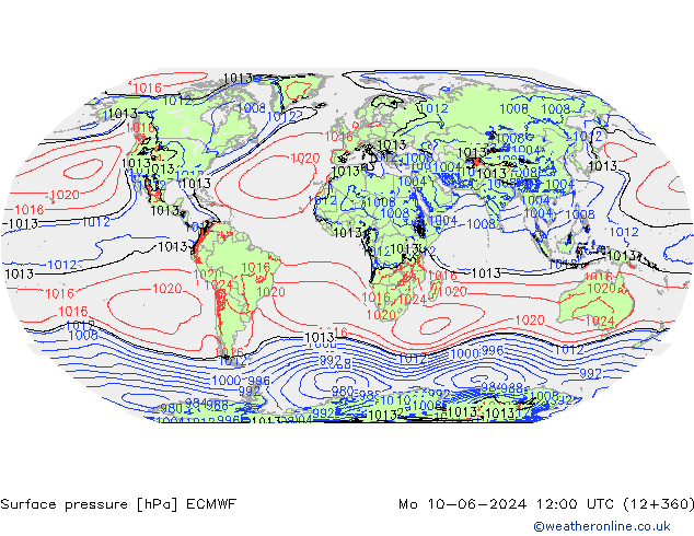 Pressione al suolo ECMWF lun 10.06.2024 12 UTC