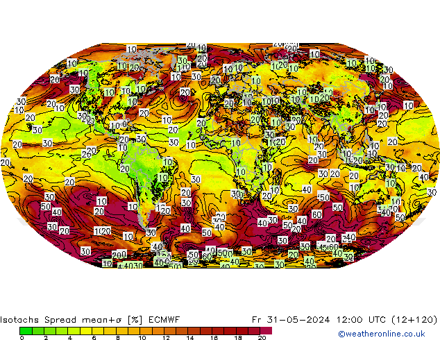 Isotachs Spread ECMWF пт 31.05.2024 12 UTC