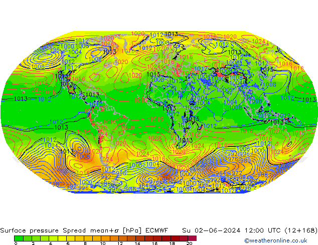 приземное давление Spread ECMWF Вс 02.06.2024 12 UTC