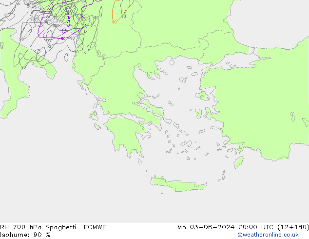 RH 700 hPa Spaghetti ECMWF Mo 03.06.2024 00 UTC