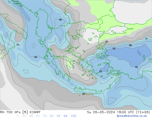 RH 700 hPa ECMWF Su 26.05.2024 18 UTC