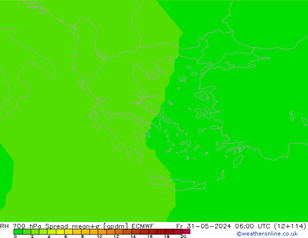 Humedad rel. 700hPa Spread ECMWF vie 31.05.2024 06 UTC