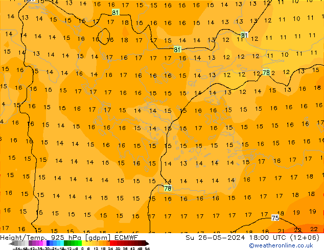 Height/Temp. 925 hPa ECMWF Ne 26.05.2024 18 UTC