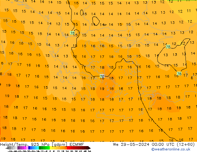 Géop./Temp. 925 hPa ECMWF mer 29.05.2024 00 UTC