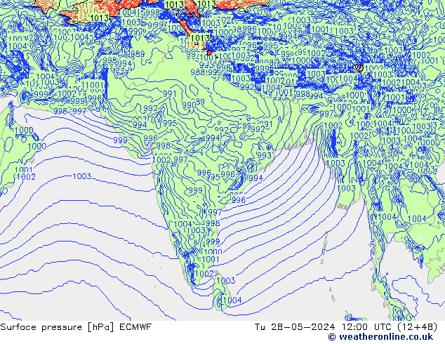 Presión superficial ECMWF mar 28.05.2024 12 UTC