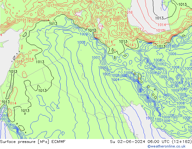 Presión superficial ECMWF dom 02.06.2024 06 UTC