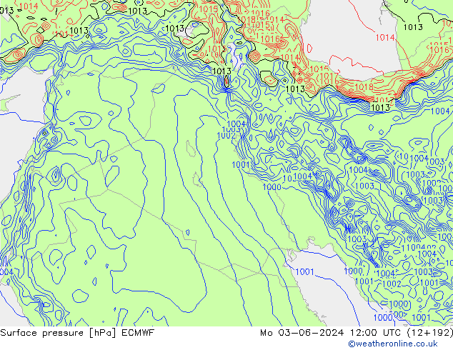 pressão do solo ECMWF Seg 03.06.2024 12 UTC