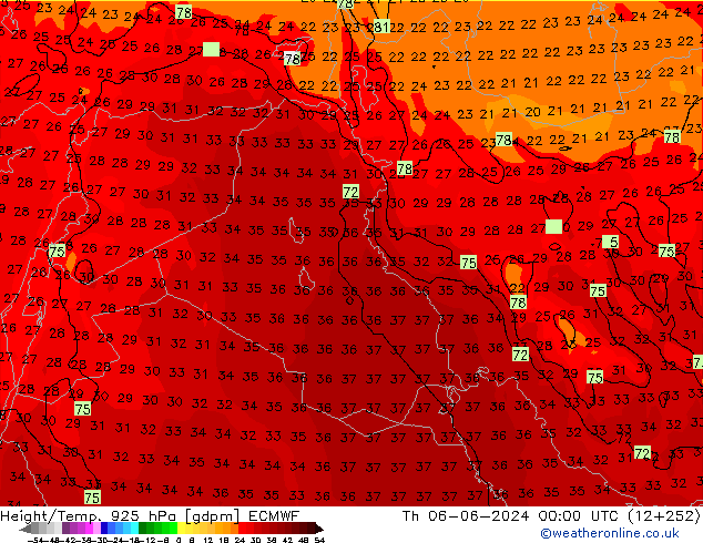 Yükseklik/Sıc. 925 hPa ECMWF Per 06.06.2024 00 UTC