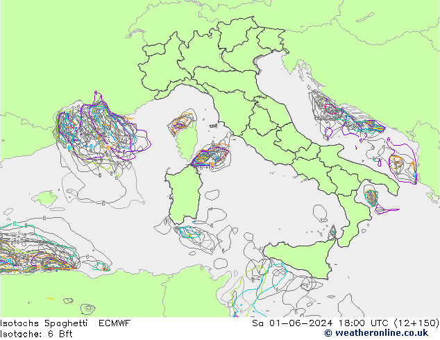 Isotachen Spaghetti ECMWF za 01.06.2024 18 UTC