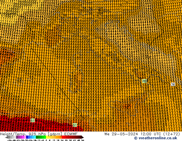 Height/Temp. 925 hPa ECMWF Qua 29.05.2024 12 UTC