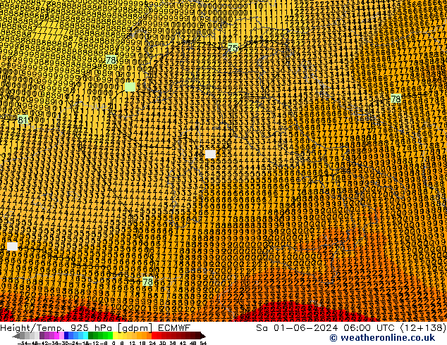 Hoogte/Temp. 925 hPa ECMWF za 01.06.2024 06 UTC