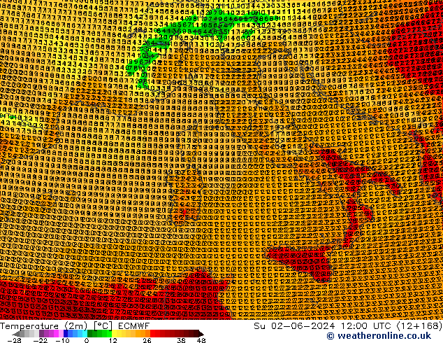 Temperatura (2m) ECMWF dom 02.06.2024 12 UTC