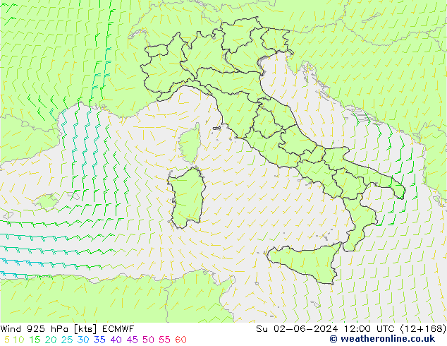 Vento 925 hPa ECMWF dom 02.06.2024 12 UTC