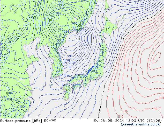 pressão do solo ECMWF Dom 26.05.2024 18 UTC