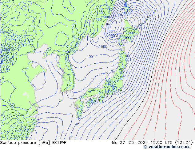 Atmosférický tlak ECMWF Po 27.05.2024 12 UTC