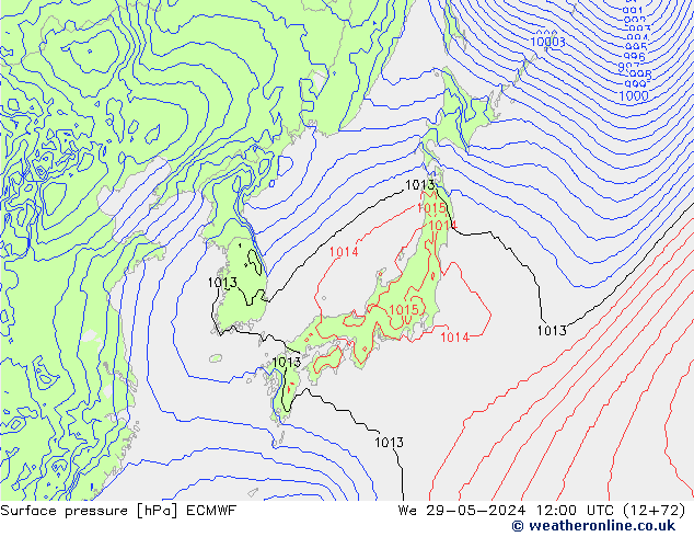 Presión superficial ECMWF mié 29.05.2024 12 UTC