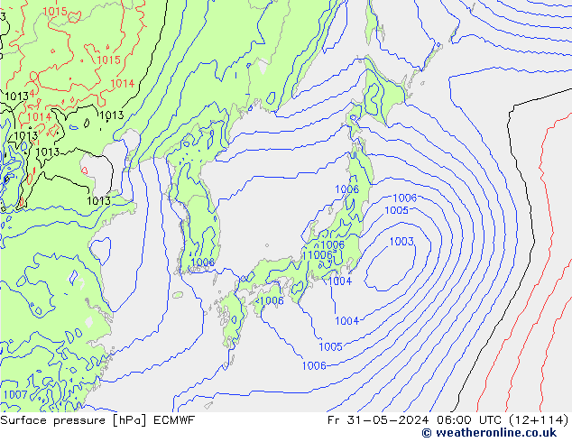 Pressione al suolo ECMWF ven 31.05.2024 06 UTC