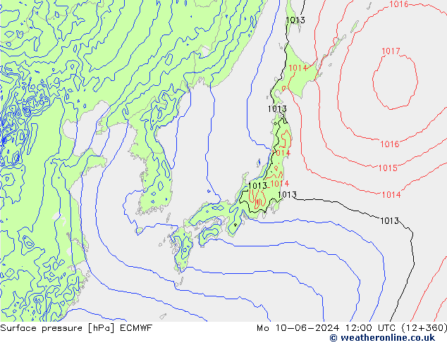 Atmosférický tlak ECMWF Po 10.06.2024 12 UTC