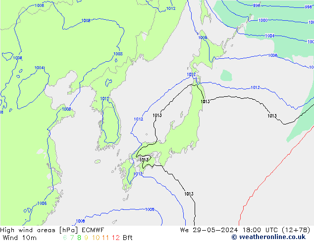 High wind areas ECMWF  29.05.2024 18 UTC