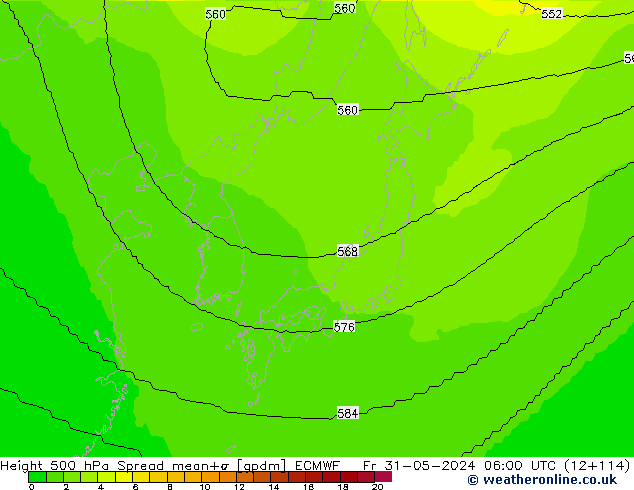 Height 500 hPa Spread ECMWF ven 31.05.2024 06 UTC