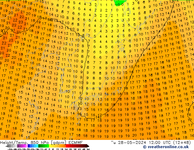 Height/Temp. 850 hPa ECMWF  28.05.2024 12 UTC