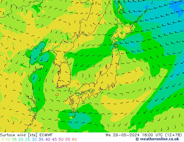 Vento 10 m ECMWF Qua 29.05.2024 18 UTC