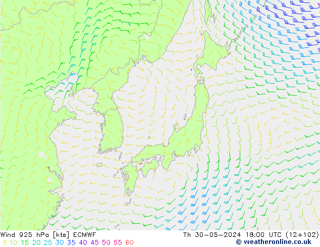 Wind 925 hPa ECMWF Čt 30.05.2024 18 UTC