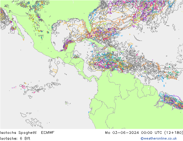 Isotachs Spaghetti ECMWF пн 03.06.2024 00 UTC
