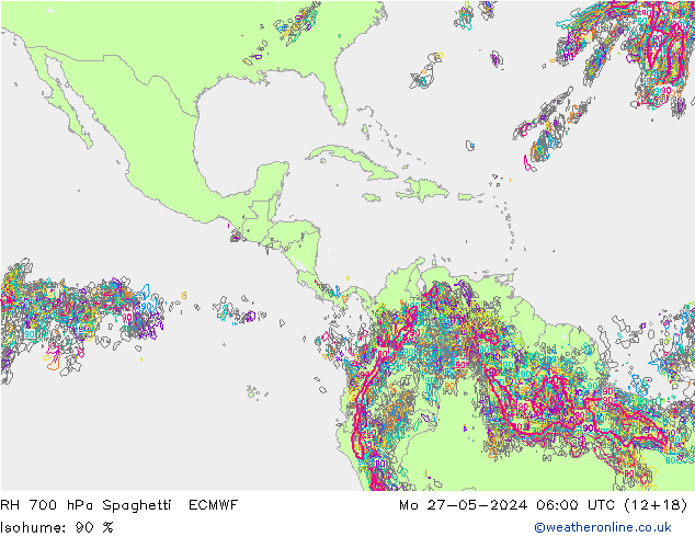 RH 700 hPa Spaghetti ECMWF Seg 27.05.2024 06 UTC