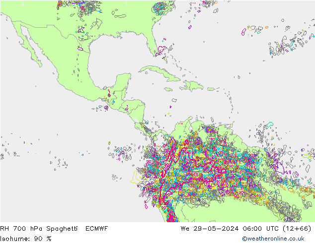 Humidité rel. 700 hPa Spaghetti ECMWF mer 29.05.2024 06 UTC