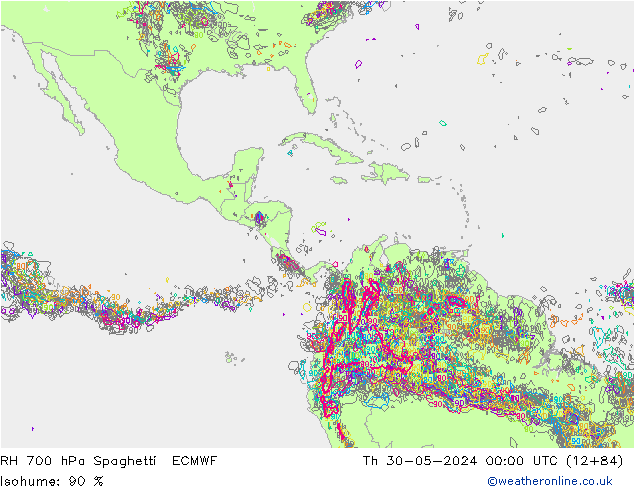 RH 700 гПа Spaghetti ECMWF чт 30.05.2024 00 UTC