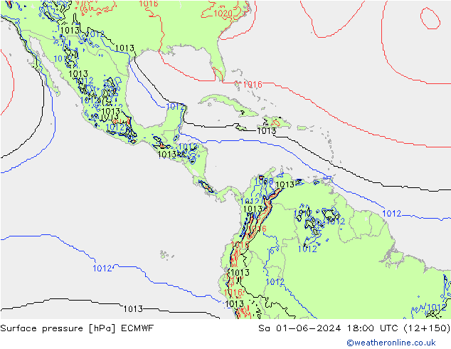 Presión superficial ECMWF sáb 01.06.2024 18 UTC