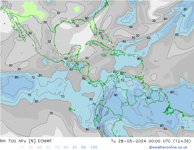 Humidité rel. 700 hPa ECMWF mar 28.05.2024 00 UTC