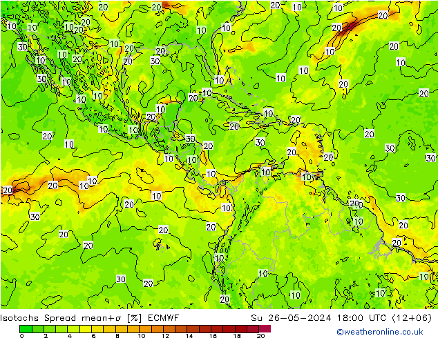 Isotachen Spread ECMWF zo 26.05.2024 18 UTC