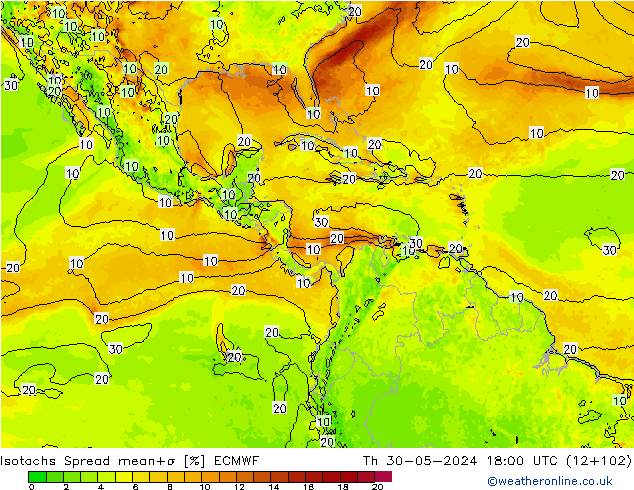 Izotacha Spread ECMWF czw. 30.05.2024 18 UTC