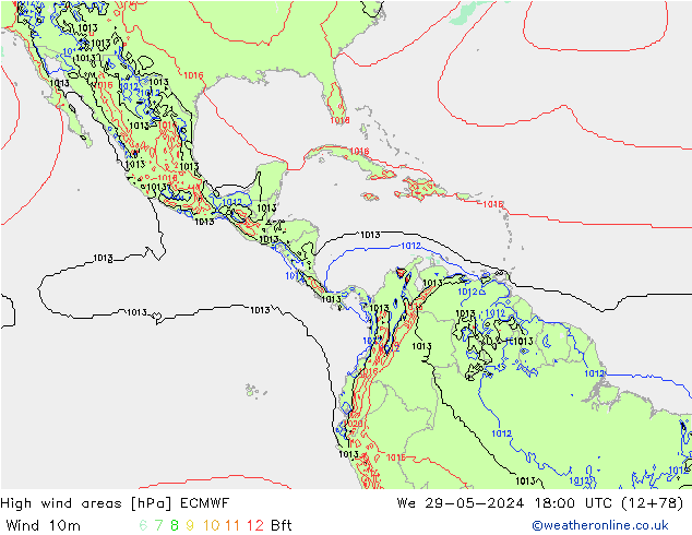 High wind areas ECMWF  29.05.2024 18 UTC