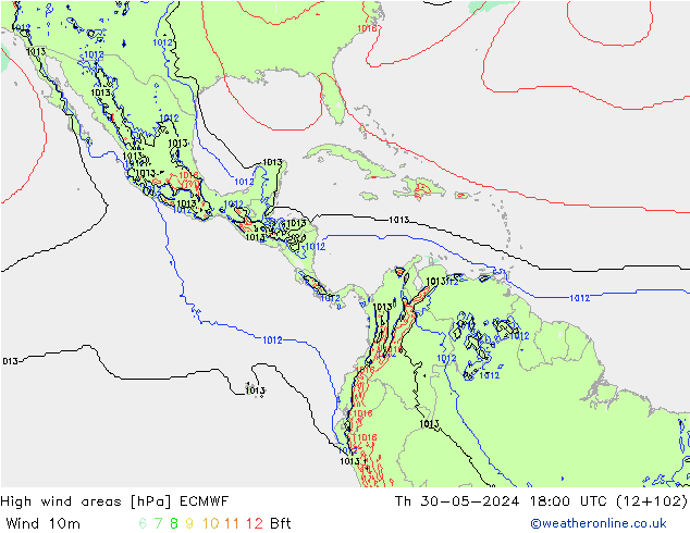 High wind areas ECMWF Th 30.05.2024 18 UTC